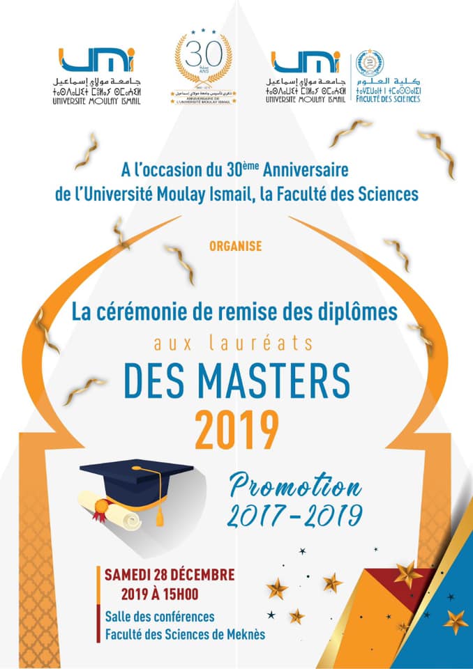 Lire la suite à propos de l’article La cérémonie de remise des diplômes aux lauréats de Masters 2019 de la Faculté des Sciences de Meknès.
