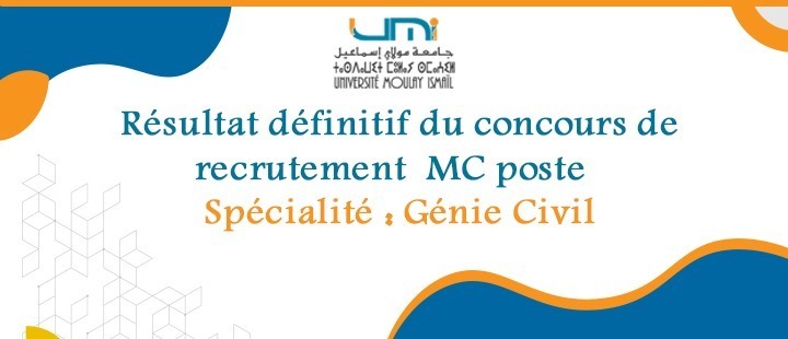 Lire la suite à propos de l’article Résultat définitif du concours de recrutement MC poste – Spécialité : Génie Civil