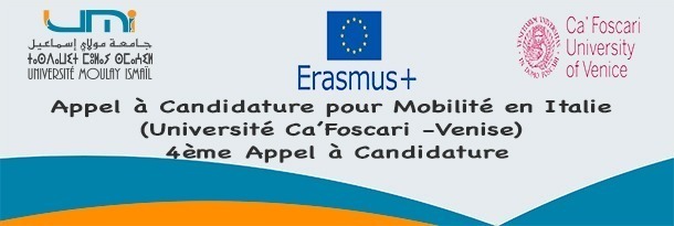 Lire la suite à propos de l’article Prolongation de L ‘appel à Candidature pour Mobilité en Italie
(Université Ca’Foscari -Venise)
4ème Appel à Candidature